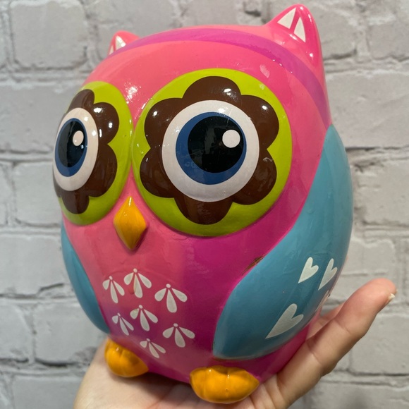 KIDS OWL CERAMIC PIGGY BANK PINK GIRLS BOYS 6.5’x5’x4’inch - Picture 5 of 17